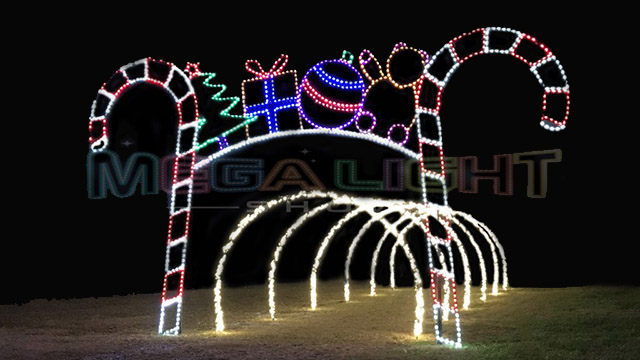 Candy cane drive thru Tunnel with tree, ornament and teddy bear